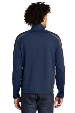 Sport-TeK Sweatshirts: Men's ST851 TNCG True Navy Charcoal Grey Stretch 1/2-Zip Colorblock Pullover 9 Sport-TeK Sweatshirts: Men's ST851 TNCG True Navy Charcoal Grey Stretch 1/2-Zip Colorblock Pullover -Work Clothes Discount Store 5496 tnvchargy 2 st851tnvchargymodelback1 337w