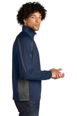 Sport-TeK Sweatshirts: Men's ST851 TNCG True Navy Charcoal Grey Stretch 1/2-Zip Colorblock Pullover 8 Sport-TeK Sweatshirts: Men's ST851 TNCG True Navy Charcoal Grey Stretch 1/2-Zip Colorblock Pullover -Work Clothes Discount Store 5496 tnvchargy 3 st851tnvchargymodelside1 337w
