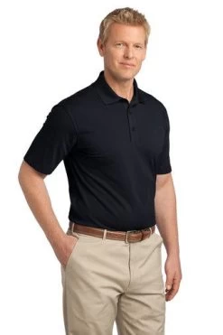 Port Authority Shirts: Men's TLK527 BLK Black Tall Tech Pique Polo -Work Clothes Discount Store 5627 black 4 tlk527blackmodel3q 337w