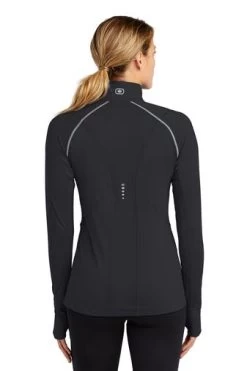 Ogio Shirts: Women's LOE335 BLK Blacktop Nexus 1/4-Zip Pullover -Work Clothes Discount Store 6672 blacktop 2 loe335blacktopmodelback3 337w