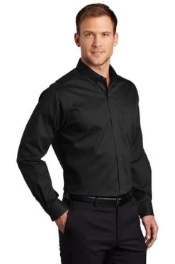 Port Authority Shirts: Men's S663 BLK Black Button Down SuperPro Twill Shirt -Work Clothes Discount Store 7607 black 4 s663blackmodel3q3 337w