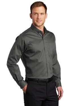 Port Authority Shirts: Men's S663 STGY Sterling Grey Button Down SuperPro Twill Shirt -Work Clothes Discount Store 7607 sterlinggy 4 s663sterlinggymodel3q3 337w