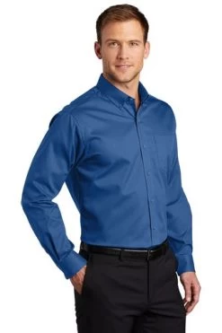 Port Authority Shirts: Men's S663 TB True Blue Button Down SuperPro Twill Shirt -Work Clothes Discount Store 7607 trueblue 4 s663truebluemodel3q3 337w