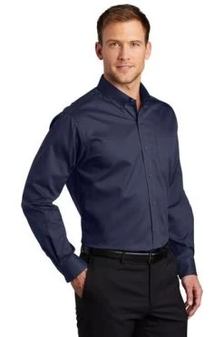 Port Authority Shirts: Men's S663 TNY True Navy Button Down SuperPro Twill Shirt -Work Clothes Discount Store 7607 truenavy 4 s663truenavymodel3q3 337w