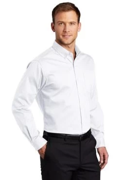 Port Authority Shirts: Men's S663 WHT White Button Down SuperPro Twill Shirt -Work Clothes Discount Store 7607 white 4 s663whitemodel3q3 337w