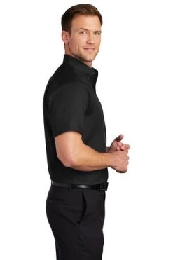 Port Authority Shirts: Men's S664 BLK Black Button Down Short Sleeve SuperPro Twill Shirt -Work Clothes Discount Store 7608 black 3 s664blackmodelside3 337w