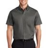 Port Authority Shirts: Men's S664 STGY Sterling Grey Button Down Short Sleeve SuperPro Twill Shirt -Work Clothes Discount Store 7608 sterlinggy 1 s664sterlinggymodelfront3 337w