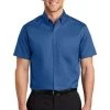Port Authority Shirts: Men's S664 TBLU True Blue Button Down Short Sleeve SuperPro Twill Shirt -Work Clothes Discount Store 7608 trueblue 1 s664truebluemodelfront3 337w