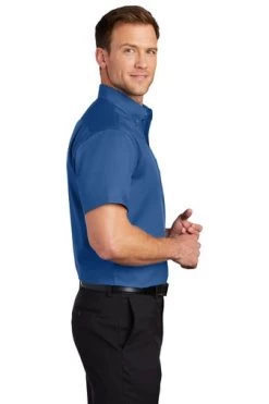 Port Authority Shirts: Men's S664 TBLU True Blue Button Down Short Sleeve SuperPro Twill Shirt 8 Port Authority Shirts: Men's S664 TBLU True Blue Button Down Short Sleeve SuperPro Twill Shirt -Work Clothes Discount Store 7608 trueblue 3 s664truebluemodelside3 337w