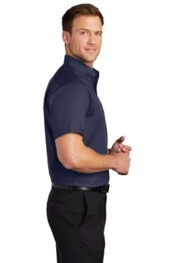Port Authority Shirts: Men's S664 TNV True Navy Button Down Short Sleeve SuperPro Twill Shirt -Work Clothes Discount Store 7608 truenavy 3 s664truenavymodelside3 337w