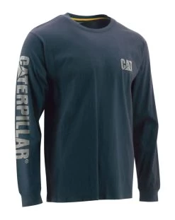 CAT Apparel Shirts: Men's 1510034 10378 Dark Marine Long-Sleeve Cotton Trademark Tee Shirt