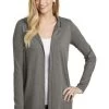 District Cardigans: Women's DT156 GYFST Grey Frost Perfect Tri Hooded Cardigan -Work Clothes Discount Store 9206 greyfrost 1 dt156greyfrostmodelfront 337w