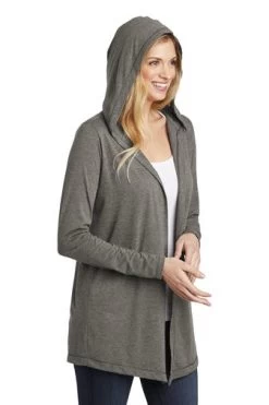 District Cardigans: Women's DT156 GYFST Grey Frost Perfect Tri Hooded Cardigan -Work Clothes Discount Store 9206 greyfrost 4 dt156greyfrostmodelhood 337w