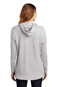 District Sweatshirts: Women's DT671 LHG Light Heather Grey Featherweight French Terry Hoodie -Work Clothes Discount Store 9748 lighththrgry 2 dt671lighththrgrymodelback 1200w
