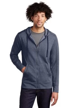 Sport-Tek Jackets: Men's ST293 TNVH True Navy Heather PosiCharge Tri-Blend Wicking Fleece Full-Zip Hooded Jacket