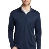Port Authority Shirts: Men's K584 NVSG Navy Steel Grey Silk Touch Performance 1/4-Zip Shirt -Work Clothes Discount Store 9771 navysteelgry 1 k584navysteelgrymodelfront 337w