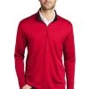 Port Authority Shirts: Men's K584 RDBK Red Black Silk Touch Performance 1/4-Zip Shirt -Work Clothes Discount Store 9771 redblack 1 k584redblackmodelfront 337w