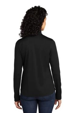 Port Authority Shirts: Women's LK584 BKSG Black Steel Grey Silk Touch Performance 1/4-Zip Shirt -Work Clothes Discount Store 9772 blacksteelgy 2 lk584blacksteelgymodelback 337w