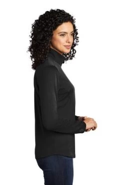 Port Authority Shirts: Women's LK584 BKSG Black Steel Grey Silk Touch Performance 1/4-Zip Shirt -Work Clothes Discount Store 9772 blacksteelgy 3 lk584blacksteelgymodelside 337w