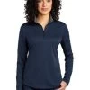 Port Authority Shirts: Women's LK584 NVSG Navy Steel Grey Silk Touch Performance 1/4-Zip Shirt -Work Clothes Discount Store 9772 navysteelgry 1 lk584navysteelgrymodelfront 337w