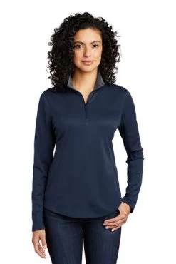 Port Authority Shirts: Women's LK584 NVSG Navy Steel Grey Silk Touch Performance 1/4-Zip Shirt
