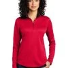 Port Authority Shirts: Women's LK584 RDBK Red Black Silk Touch Performance 1/4-Zip Shirt -Work Clothes Discount Store 9772 redblack 1 lk584redblackmodelfront 337w