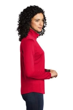 Port Authority Shirts: Women's LK584 RDBK Red Black Silk Touch Performance 1/4-Zip Shirt -Work Clothes Discount Store 9772 redblack 3 lk584redblackmodelside 337w