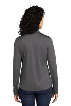 Port Authority Shirts: Women's LK584 SGBK Steel Grey Black Silk Touch Performance 1/4-Zip Shirt -Work Clothes Discount Store 9772 steelgreyblk 2 lk584steelgreyblkmodelback 337w