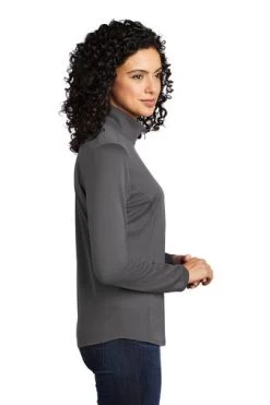 Port Authority Shirts: Women's LK584 SGBK Steel Grey Black Silk Touch Performance 1/4-Zip Shirt -Work Clothes Discount Store 9772 steelgreyblk 3 lk584steelgreyblkmodelside 337w