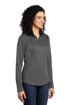 Port Authority Shirts: Women's LK584 SGBK Steel Grey Black Silk Touch Performance 1/4-Zip Shirt -Work Clothes Discount Store 9772 steelgreyblk 4 lk584steelgreyblkmodel3q 337w