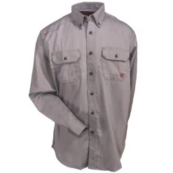 Ariat Work FR Shirts: FR Solid Silver Fox Men's 10012253 Long-Sleeve Twill Shirt -Work Clothes Discount Store ariat 10012253 gry f 01