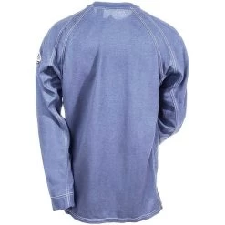 Bulwark Shirts: Men's Blue QT20 BL Flame-Resistant Long Sleeve Henley Shirt -Work Clothes Discount Store bulwark qt20 blue
