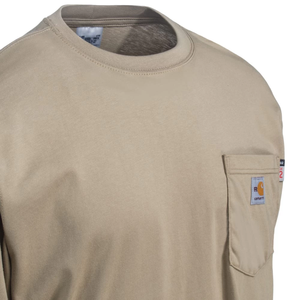 Carhartt Force Shirts: Men's 100235 250 Khaki Flame-Resistant Force Cotton Long-Sleeve T-Shirt 3 Carhartt Force Shirts: Men's 100235 250 Khaki Flame-Resistant Force Cotton Long-Sleeve T-Shirt