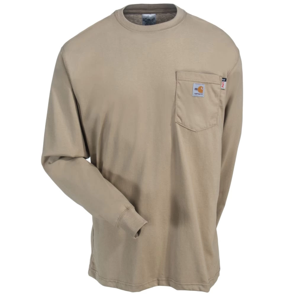 Carhartt Force Shirts: Men's 100235 250 Khaki Flame-Resistant Force Cotton Long-Sleeve T-Shirt 4 Carhartt Force Shirts: Men's 100235 250 Khaki Flame-Resistant Force Cotton Long-Sleeve T-Shirt - Image 2