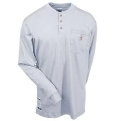 Carhartt Force Shirts: Men's Grey Force 100237 051 FR Cotton Henley Work Shirt -Work Clothes Discount Store carhartt 100237 051 f 01