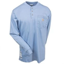 Carhartt Shirts: Men's Blue 100237 465 Flame Resistant Henley Work Shirt -Work Clothes Discount Store carhartt 100237 465 f 01