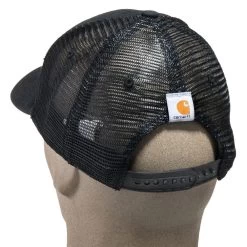 Carhartt Caps: Men's 101195 001 Black Cotton Canvas Mesh Back Dunmore Baseball Cap -Work Clothes Discount Store carhartt 101195 001 b 01