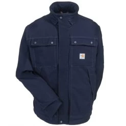 Carhartt Coats: Men's 102182 410 Dark Navy FR Quick Duck Coat -Work Clothes Discount Store carhartt 102182410 f 01