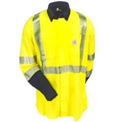 Carhartt Shirts: Force Hybrid FR High Vis 102843 323 Button Down Shirt -Work Clothes Discount Store carhartt 102843323 f 01