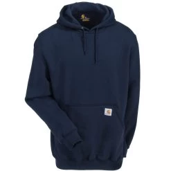 Carhartt Sweatshirts: Men's K288 472 New Navy Blue Midweight Hooded Logo Sweatshirt -Work Clothes Discount Store carhartt k288472 f 01