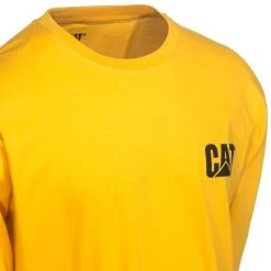 Caterpillar Shirts: Men's 1510034 555 Yellow Trademark Banner Long-Sleeve Tee Shirt -Work Clothes Discount Store cat 1510034 yellow cd 01