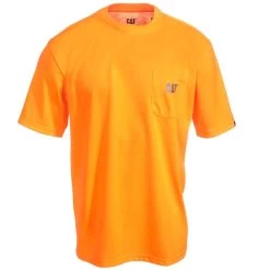CAT Apparel Shirts: Men's 1510499 607 Hi Vis Orange Trademark Shirt -Work Clothes Discount Store cat 1510499 607 f 01