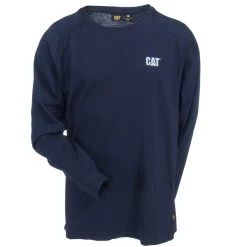 CAT Apparel Shirts: Men's 1630003 57E Navy FR Long-Sleeve Performance Crew Shirt -Work Clothes Discount Store cat 1630003 f 01