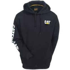 Caterpillar Sweatshirts: Men's 1910709 016 Black Hooded Trademark Banner Sweatshirt -Work Clothes Discount Store cat 1910709 blk f 01