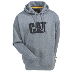 CAT Apparel Sweatshirts: Men's W10646 004 Dark Heather Grey Trademark Hooded Sweatshirt -Work Clothes Discount Store cat w10646 dhtr f 01