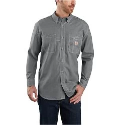 Carhartt Shirts: Men's 104138 GRY Grey FR Original Fit Lightweight Long Sleeve Button Front Shirt