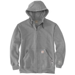 Carhartt Force Sweatshirts: Men's 104982 020 Granite Heather Flame Resistant Hooded Zip Front Sweatshirt