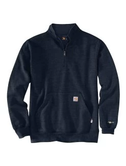 Carhartt Force Sweatshirts: Men's 105028 I26 Navy Flame Resistant Mock Neck Sweatshirt