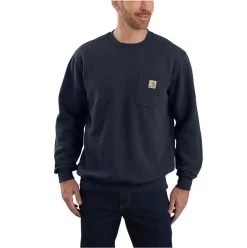 Carhartt Sweatshirts: Men's 103852 472 New Navy Crewneck Midweight Loose Fit Pocket Sweatshirt