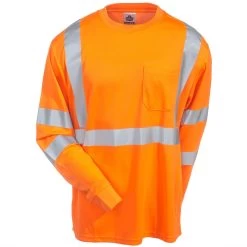 Ergodyne Shirts: 8391 OR High Visbility Men's Orange GloWear Class 3 Long Sleeve Shirt -Work Clothes Discount Store ergodyne 8391 org f 01
